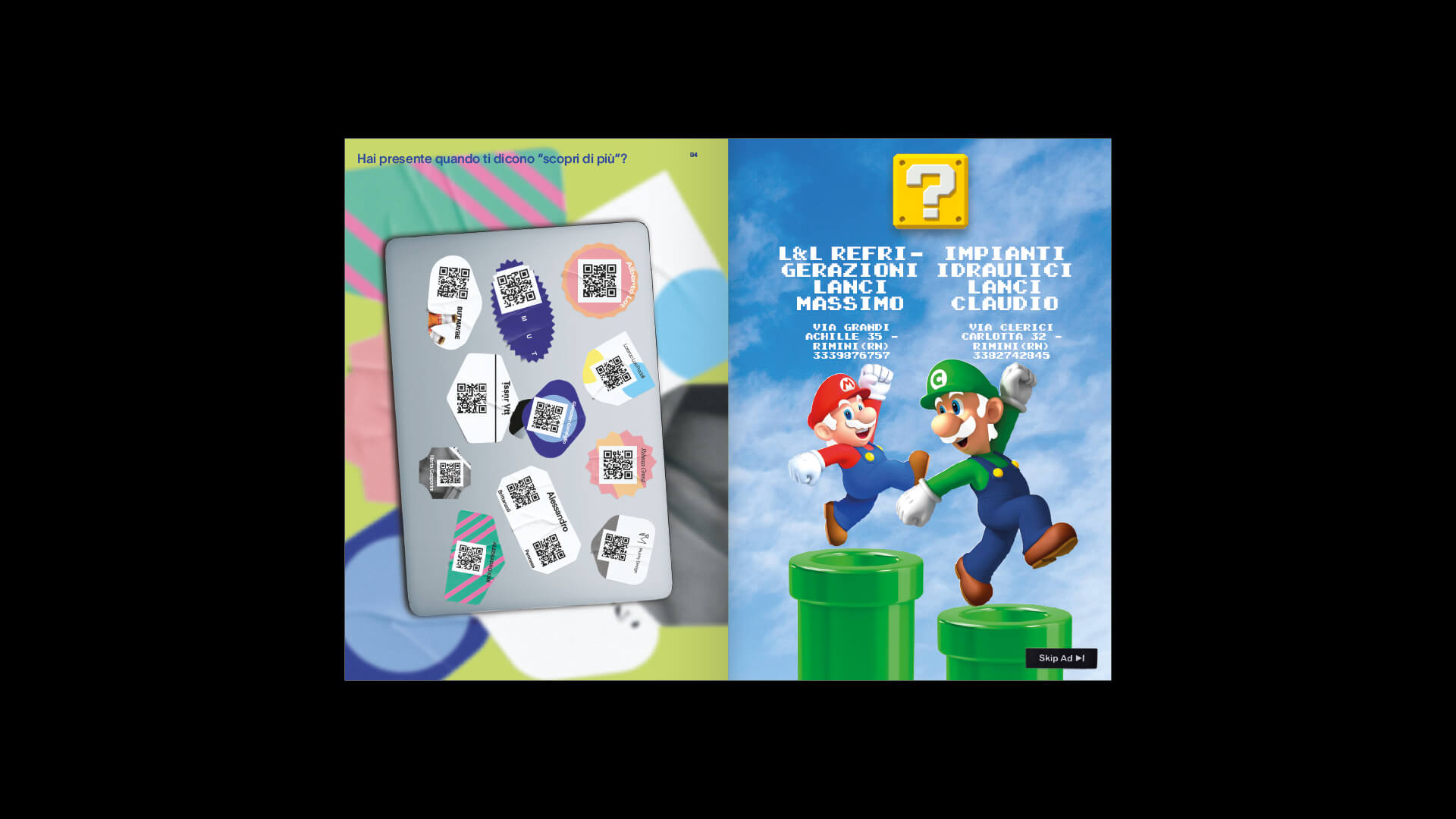 Stickers e pubblicità nelle pagine interne del magazine